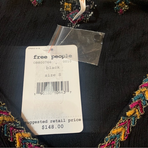 Free People Ariana black boho embroidered tunic top or minidress Sz Small - Picture 9 of 10